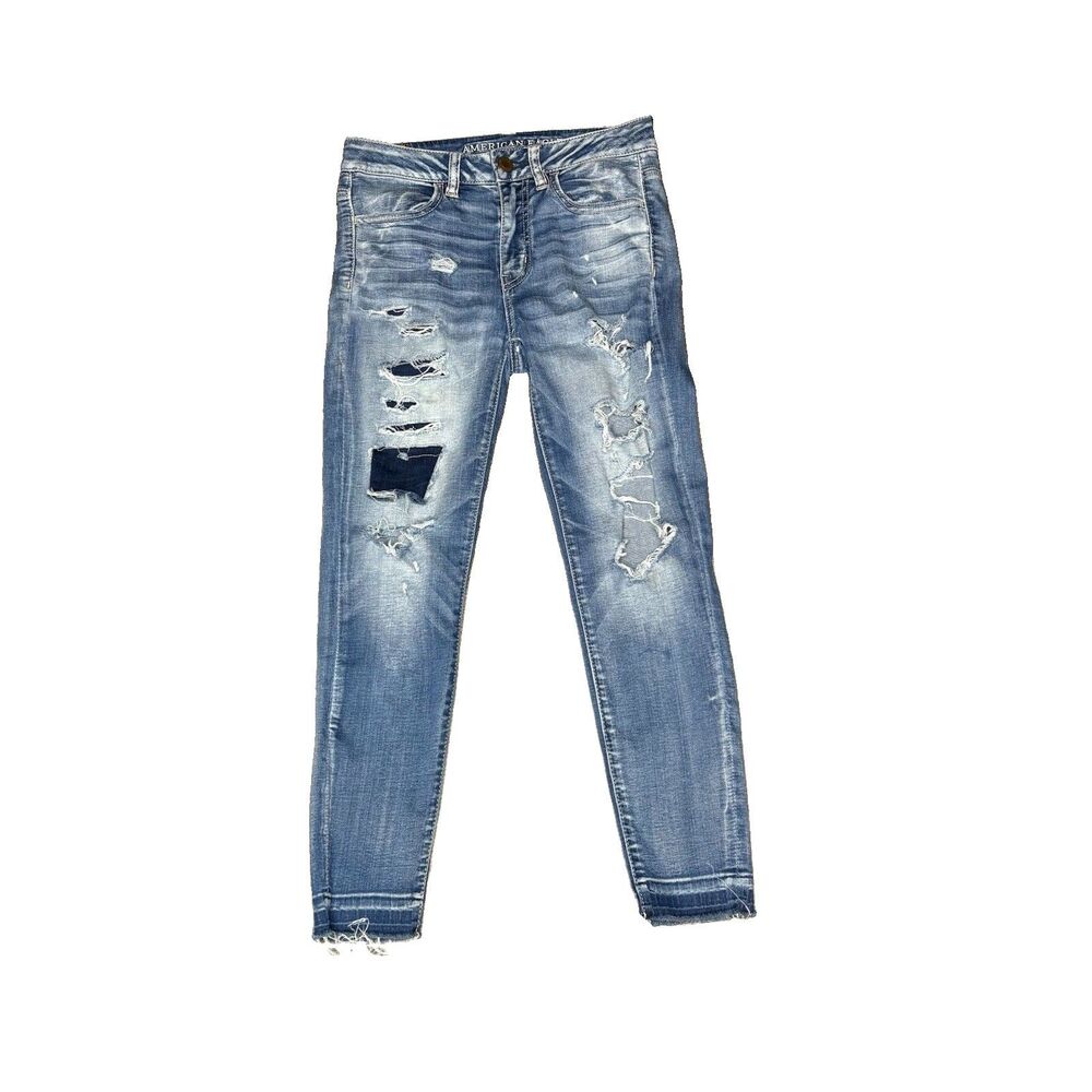 American Eagle Super Stretch Hi-Rise Jegging Crop Distressed Jeans Size 2 Long
